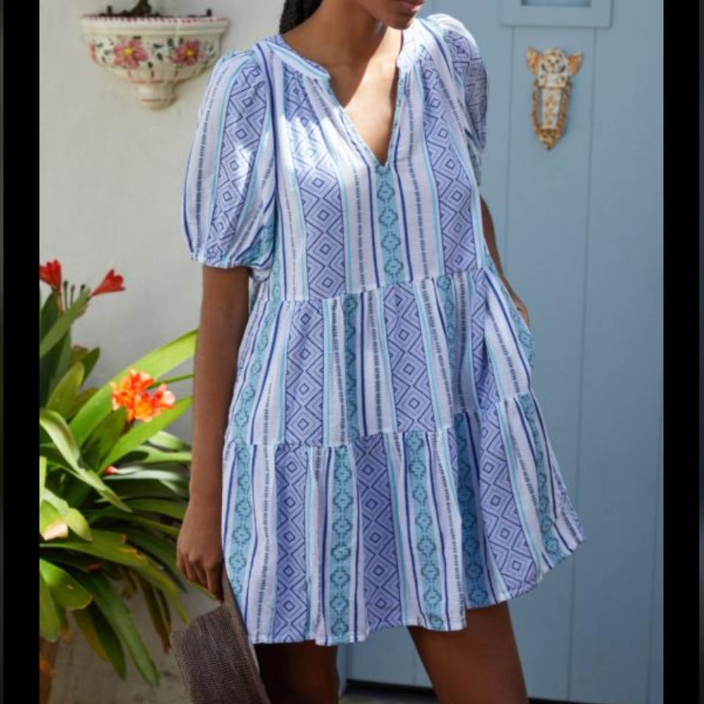 Velvet by Graham & Spencer monque aztec babydoll linen dress xs